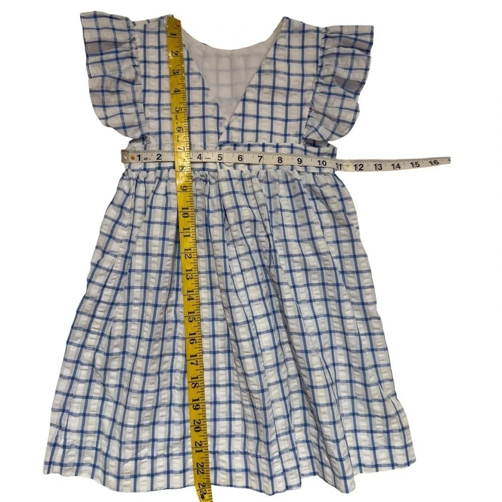 Vintage Girls 4T Strawberry Embroidered Blue Check Seersucker  Dress 4th of July
